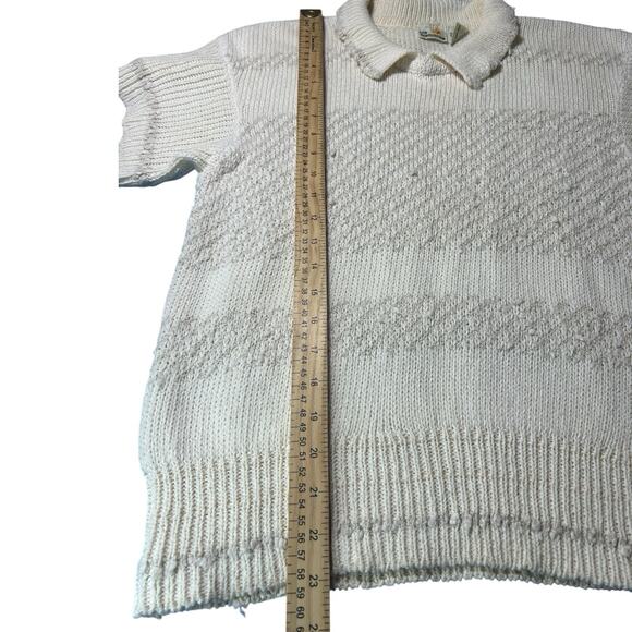 VTG Liz Claiborne Sz M Striped White Collared Short Sleeve Sweater Vintage - Picture 7 of 8